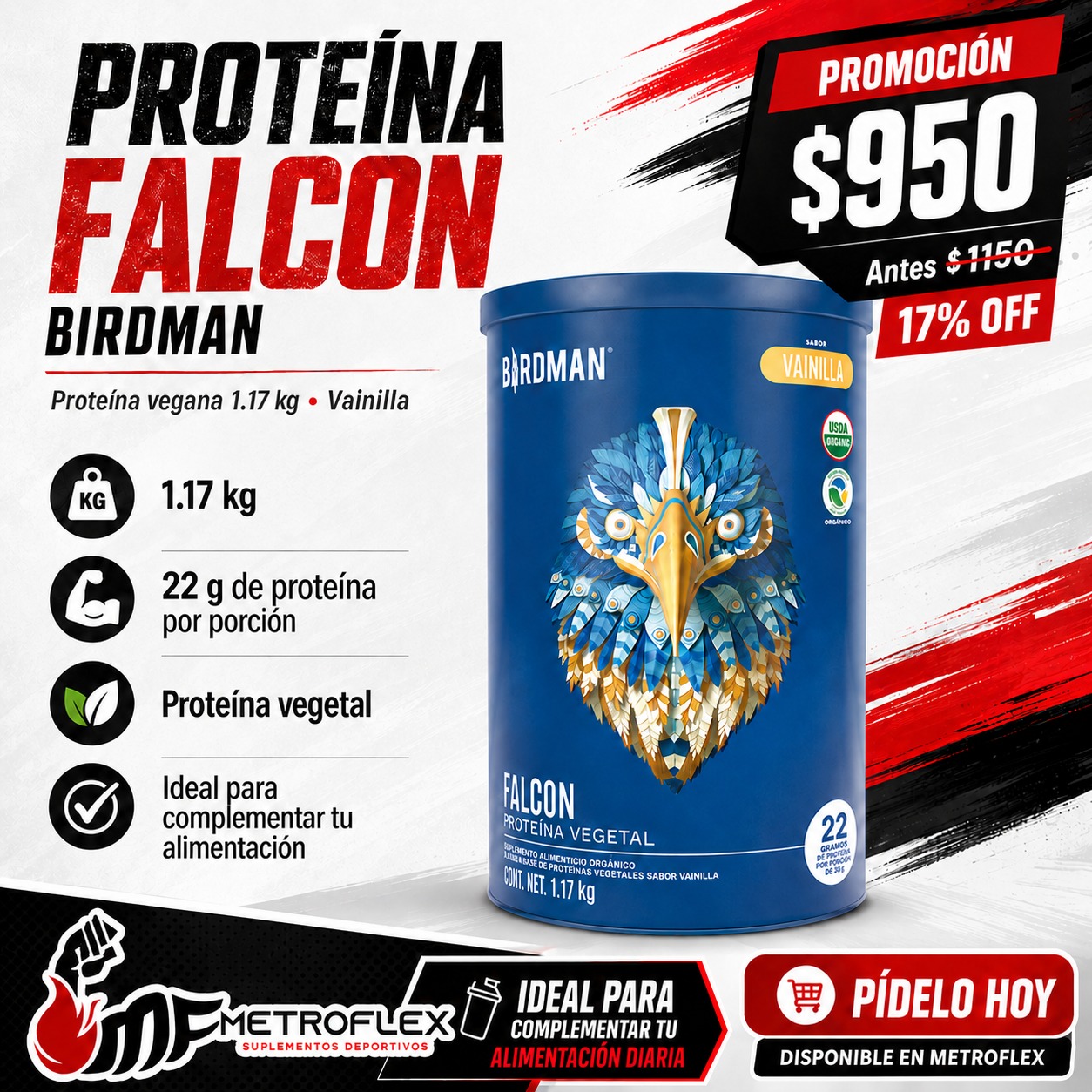 Falcon Proteína Birdman 1.17kg – Proteína Vegana de Origen Vegetal
