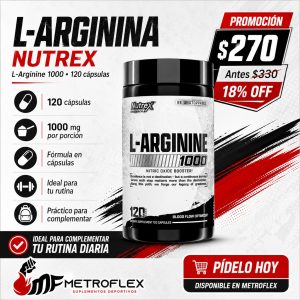 L-Arginina 120 Cáps Nutrex | Óxido Nítrico y Rendimiento Muscular
