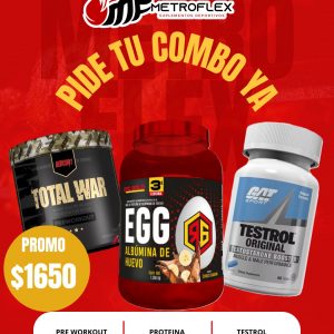 COMBO (TOTAL WAR 30 SERV+EGG ALBUMINA DE HUEVO 2.3 LBS ADVANCE NUTRITION+TESTROL ORIGINAL 60 CAPS GAT
