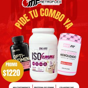 COMBO (OPTI WOMEN 60 CAPS ON+ISO FEMME 3 LBS INLABS+ COLAGENO HIDROLIZADO 30 SERV SHE FIT)