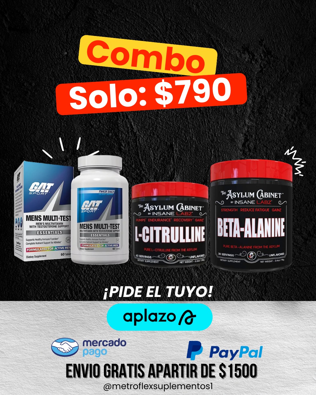 COMBO MENS MULTI TEST 60 CAPS+L-CITRULINA 60 SERV+ BETA ALANINE 30 SERV