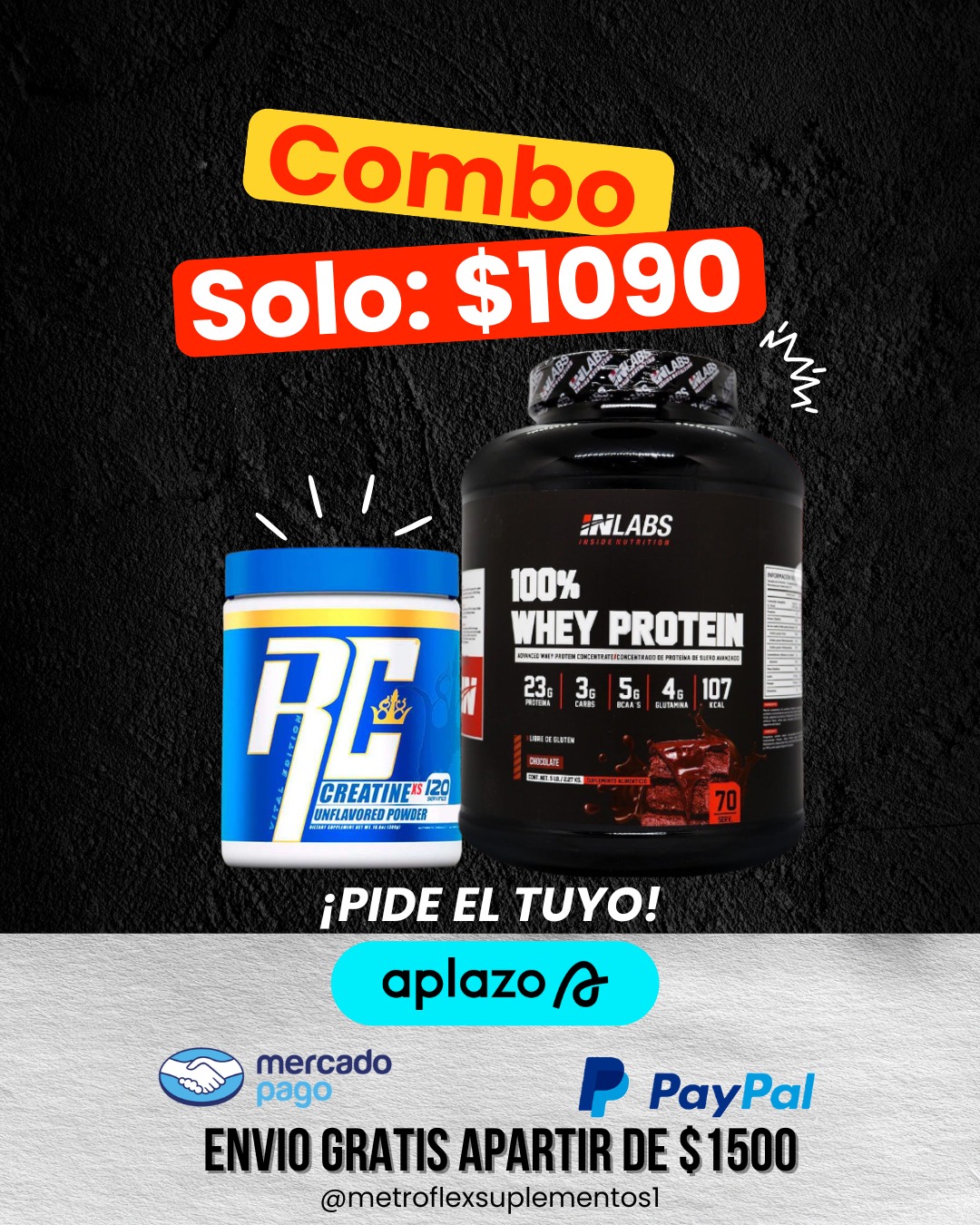 COMBO CREATINA XS 120 SERV + WHEY INLABS PROTEIN 5 LBS