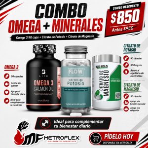 COMBO OMEGA 3 90 CAPS B LIFE+CITRATO DE POTASIO 90 CAPS FLOW+CITRATO DE MAGNESIO 90 CAPS RED GOLD
