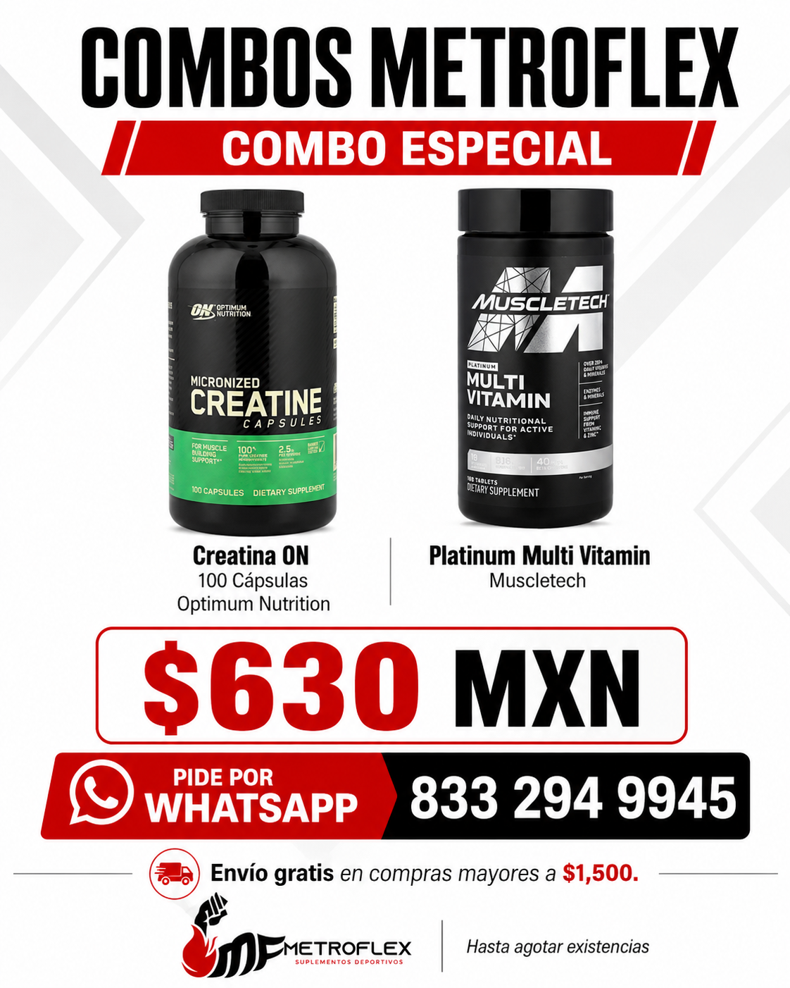 COMBO CREATINA 100 CAPS ON+PLATINUM MULTI VITAMIN 90 TAB