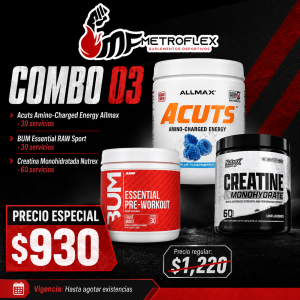 COMBO ACUTS AMINO  CHARGED ENERGY 30 SERV ALLMAX+BUM ESSENTIAL 30 SERV RAW SPORT+CREATINA 60 SERV NUTREX