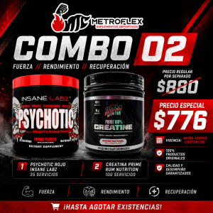 COMBO PSYCHOTIC ROJO 35 SERVICIOS INSANE LABZ+ CREATINA PRIME 100 SERVICIOS RUM NUTRITION