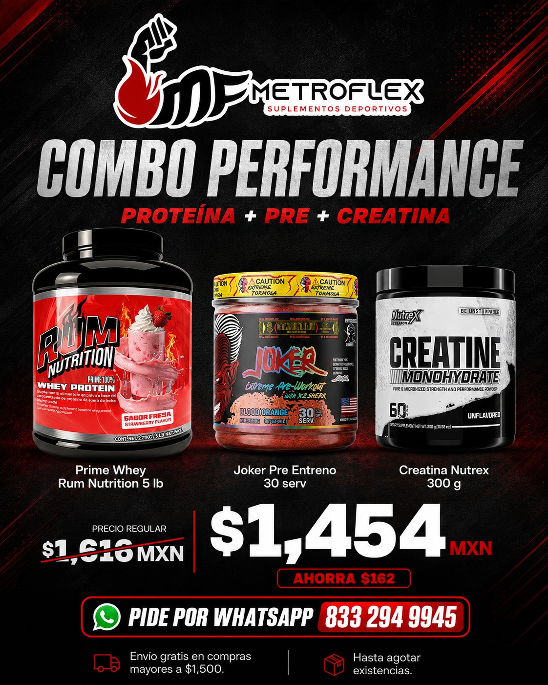 COMBO PRIME WHEY 5 LBS+JOKER 30 SERV TERROR LABZ+CREATINA NUTREX 300 GR