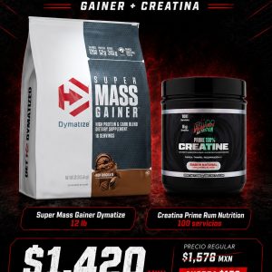 SUPER MASS GAINER 12 LBS DYMATIZE+CREATINA PRIME 100 SERVICIOS RUM NUTRITION