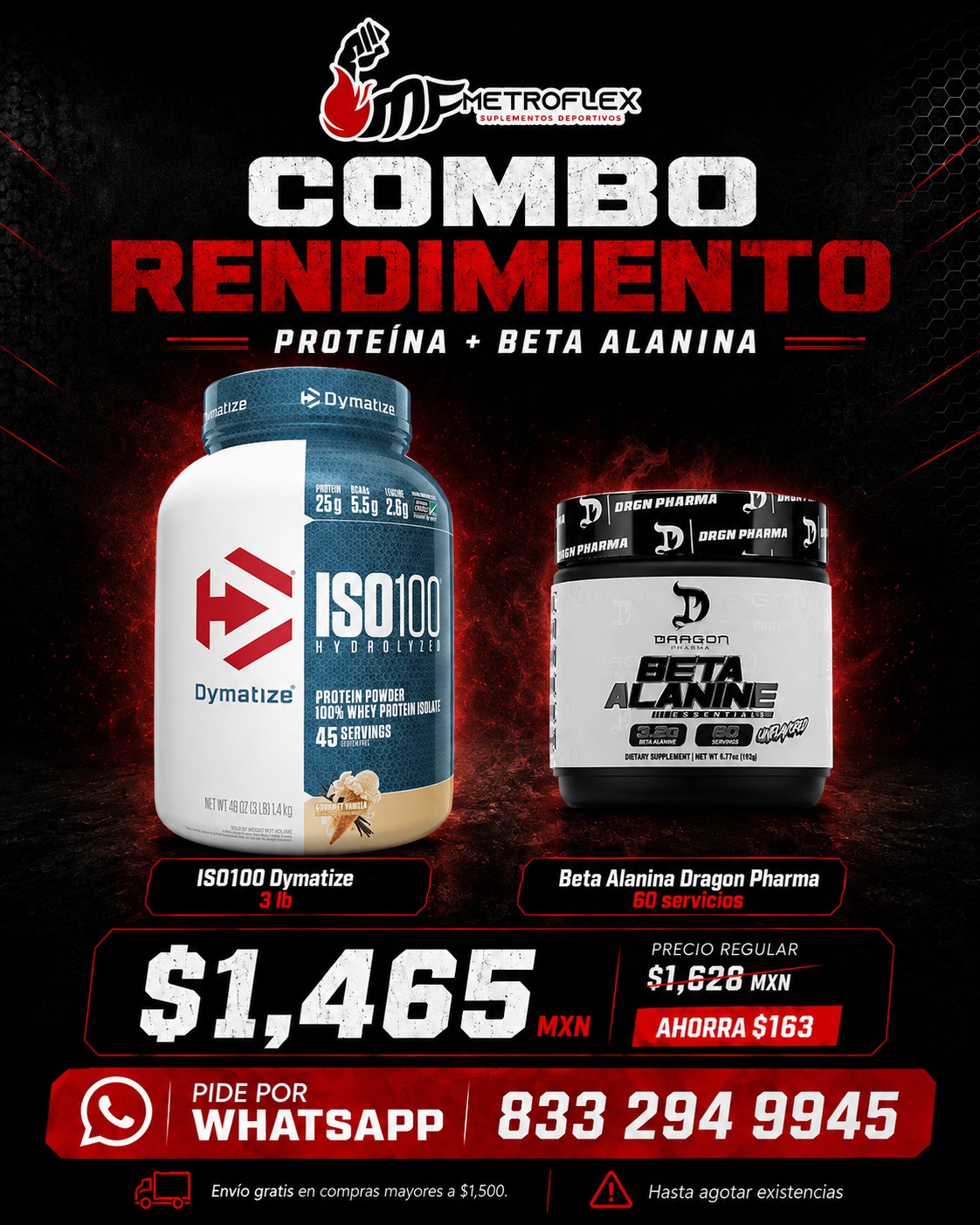 ISO 100 3 LBS DYMATIZE+BETA ALANINA 60 SERVICIOS DRAGON PHARMA